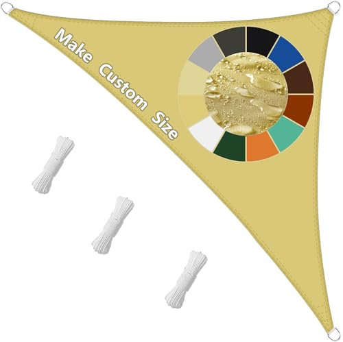 Toldo triangular en ángulo recto, 2 x 2 x 3 m, protección solar, transpirable, protección contra el viento, con cuerda libre, perfecta para exteriores, color amarillo arena