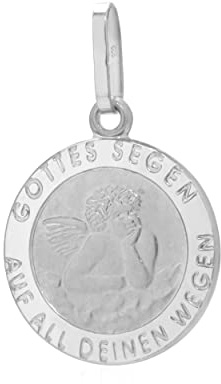 NKlaus Kettenanhänger Schutzengel, 925 Silber, 12mm, teilmatt | Kleines Amulett „Gottes Segen“