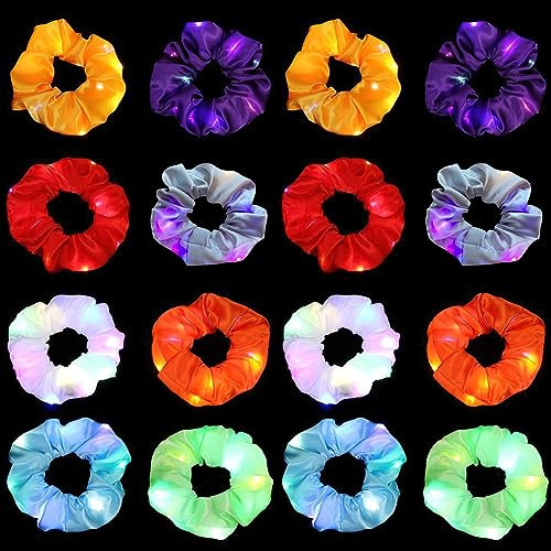 Nizirioo 16 Stücke LED Haargummi: Leuchtende Scrunchie Elastische Haarschmuck, 3 Licht Modi Leuchtende Scrunchies Set für Frauen Mädchen Neon Kopfbedeckungen Neujahr Party LED Haarschmuck
