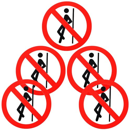 MAGICLULU No Leaning Sign Stickers 3.94X3.94 Inch Self Adhesive Safety Warning Stickers Peel and Stick Decals for Workshop Glass Doors Metal Surfaces Pack of 5