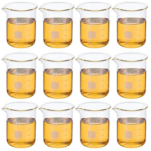 PATIKIL 150ml Low Form Glass Beaker, 12 Pack 3.3 Borosilicate Glass Graduated Printed Scale Measuring Cups with Spout for Kitchen Lab Liquids