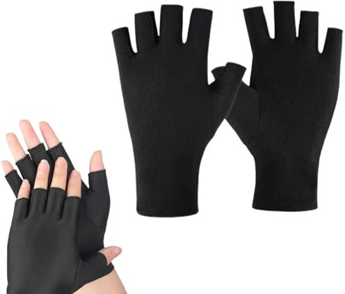 KGDUYC 1pair Guantes anti UV- negro guantes de manicura de gel, guantes de protección profesional sin dedos para LED UV Gel Nail Dryer