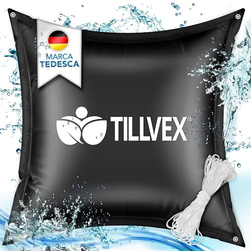 tillvex® Cojín de piscina de invierno XXL, cojín de aire con kit de reparación, cojín de invierno con válvula de seguridad, cubierta de piscina, doble costura (120 x 120 cm, negro)