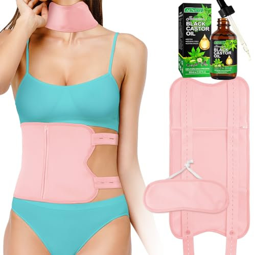 Rizinusöl Packung Wrap, Bio-Rizinusöl-Packungen für die Leber, waschbares Rizinusöl-Packungsset, Rizinusöl-Packungswickel mit verstellbarem Riemen (Rizinusöl 60 ml im Lieferumfang enthalten), Rosa