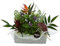 Genérico Flores para Cementerio, composición Jardinera con Plantas suculentas y sterlitzia Artificiales de tonalidad Burdeos.