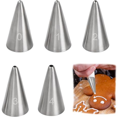 5 Pcs Piping Nozzle Tips, Cupcake Pastry Tools, Cake Decorating Flower Icing Professional Piping Nozzles Tip Kits Stainless Steel Seamless Small Round for Baking DIY Cream