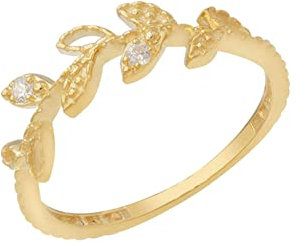 Lieson Ehering Frauen, Gold Ring Frauen 750 18K Blätter Design mit Moissanit Trauringe Gelbgold Gr. 61 (19.4)