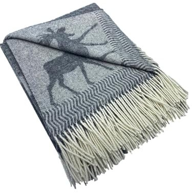 Alpenwolle Wolldecke 140x200cm Neuseeland 100% Wolle aus Neuseeland, Überwurf Plaid mit Fransen (Hirsch)
