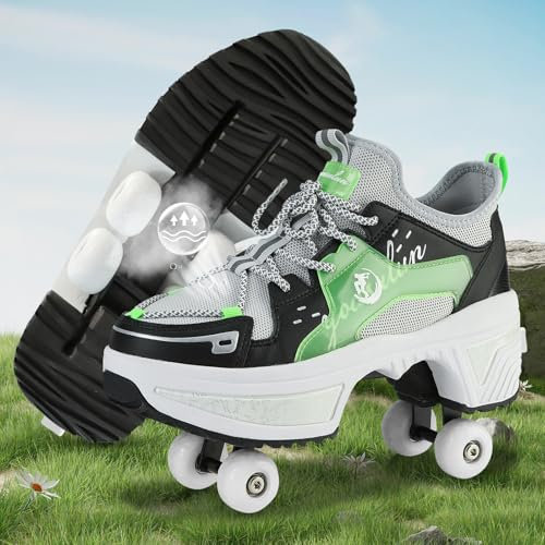Rollschuhe Schuhe,Schuhe mit Rollen für Mädchen,Turnschuhe mit Rollen Jungen,Roller Schuhe zum Einklappen,LED Roller Skates for Kids,Schuhe Roller Frauen (B, 37)