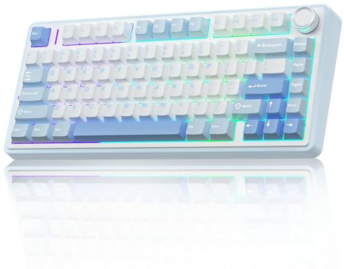 AULA F75 75% teclado mecánico inalámbrico, teclado cremoso intercambiable en caliente, interruptores de madera gris prelubrificados teclados para juegos RGB retroiluminados, 2.4GHz/Tipo-C/BT5.0 (azul