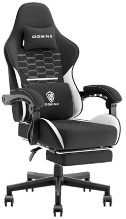 Dowinx Gaming Chair for Adults, Ergonomic Computer Chairs with Footrest, PC Office Chair with Massage, Up to 150Kg, Up to 150Kg, Black&White