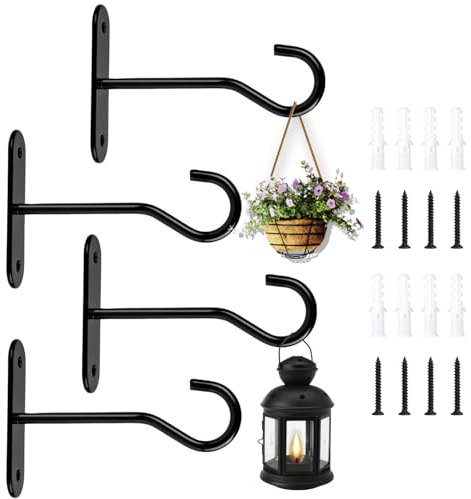 Guolich 4 Ganchos de macetas para colgar, Ganchos para colgar, Soporte para Macetas,Soporte Jardinera Balcon,Colgadores pared,para Linternas, Cestas Colgantes, Jaulas de Pájaros, Carillones