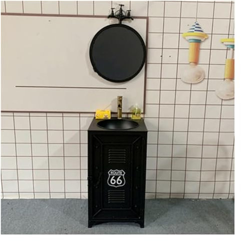 Stile Industriale retrò, lavabo su piedistallo creativo in ferro battuto, mobile portaoggetti for lavabo su piedistallo a due livelli - lavabo da terra, ideale for organizzare gli elementi essenziali