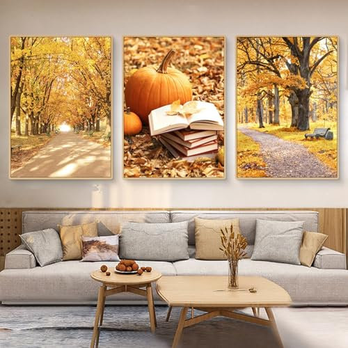 Uixxducc 3er Herbst Bilder Set Natur Poster Set, Wandbilder Wohnzimmer, ohne Rahmen, Verschiedene Größen Verfügbar, Thema Herbstlandschaften Wanddeko für Schlafzimmer (D,30x40cm)
