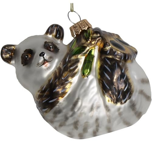HD Collection Christbaumschmuck Glas 11,5cm - Panda Figur zum Aufhängen - handbemalt - Tiere Weihnachtsbaum Anhänger für Weihnachten - Christbaumanhänger & Weihnachtsbaumschmuck - Weiß Braun