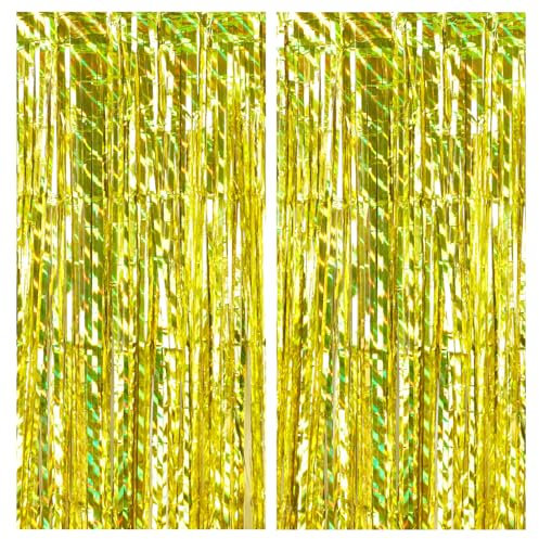 Drucilla 2 Stück Lametta Vorhang, Glitzervorhang Lametta, Folien Fransen Lametta Vorhänge, Glitzer Tinsel Curtain für Geburtstag, Party, Hochzeit Deko, 1m x 2m, Gold