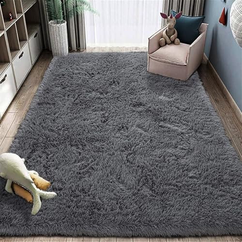 MYUANH Shaggy Teppich Hochflor 160 x 180 cm Rutschfester Teppich Flauschige Moderne Teppiche Anti-Rutsch Unterseite, Weich, Pflegeleicht, Robust, Flauschige, Grau
