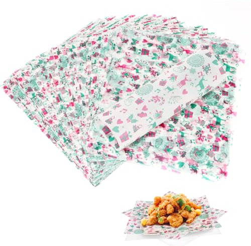 100 PCS Deli Papierblätter, 21.5 x 25 CM Wachspapier für Lebensmittel, Burger Papier, Fettdichtes Papier, Sandwich Wrap Papier, Käsepapier Wachspapier, Bonbonpapier Weihnachten
