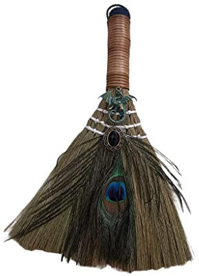 Escoba colgante para altar de bruja, árbol de plumas para pared, escobas de Halloween, 11.81 x 10.63 pulgadas