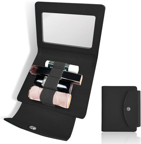 LAOTANGJIA PU-Lippenstift-Etui mit Spiegel, Schwarz