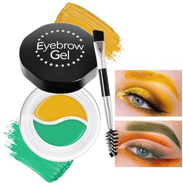 MockTota Gel Sourcils Coloré Résistant à l'Eau - Kit 2 Couleurs Néon, Double Brosses & Formule Hypoallergénique pour Carnaval, Maquillage Artistique et Quotidien (Jaune+Vert)