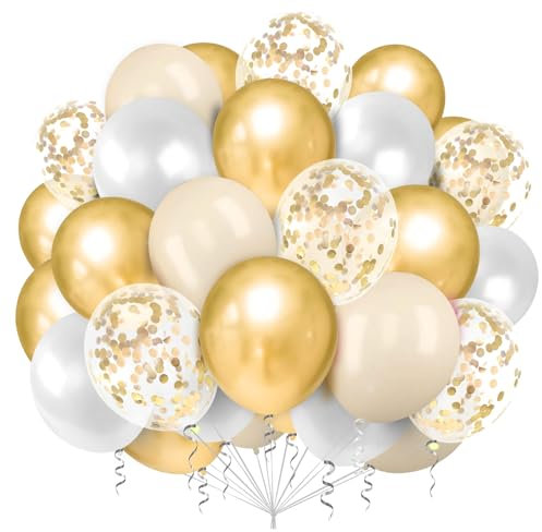 Gold Luftballons Weiß - 100 Stück Latex und Konfetti Ballons für Hochzeit, Babyparty, Abschlussfeier - Helium Party Dekoration