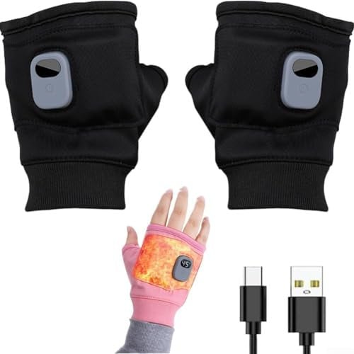 Feegow Fingerlose Beheizte Handschuhe, für Herren und Damen, mit Intelligentem Thermostat, Schwarz