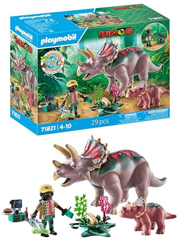 PLAYMOBIL | Dinos | Triceratops mit Jungtier | Dino Spielset | Tierfiguren | Abenteuer Spielzeug | für Kinder ab 4 Jahren | 71821