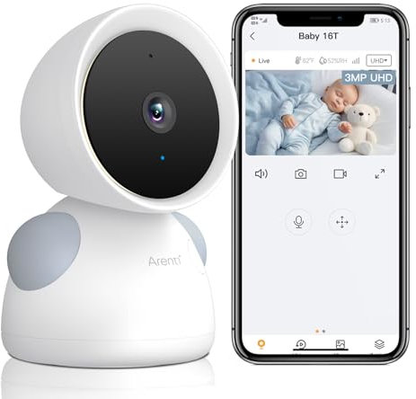 ARENTI Babyphone mit Kamera und App 2K/3MP, 5 Zoll WiFi Video Babyphone PTZ 355°, Automatische Verfolgung, Schreierkennung, Temperatur- und Luftfeuchtigkeitssensor, IR Nachtsicht, nur Cam
