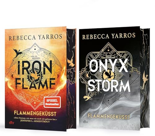 Iron Flame & Onyx Storm von Rebecca Yarros – Flammengeküsst-Reihe Band 2+3 im Bücherset inkl. Lesezeichen, Deluxe-Ausgaben mit Farbschnitt – Fantasy-Bestseller über Drachen, Magie, Liebe & Abenteuer