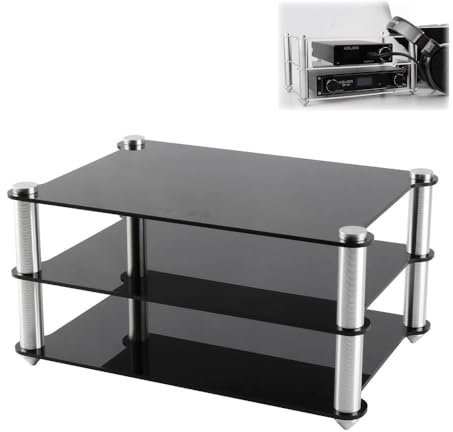IMUNKT Acrylic Audio Component Rack Small HiFi Media Stand Desktop DAC Headphone Amp Holders Clear/Black CD Player Stand 2-Layer(Black)