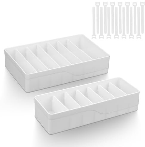 AIDUCHO 2 Stück Kabel Organizer Box, Kabel Aufbewahrungsbox mit 14 Kabelbinder und 7 Verstellbare Fächern, Ladekabel Organizer Box für Schreibtisch Lagerung, Büro, Hausgebrauch (1 Groß + 1 Klein)