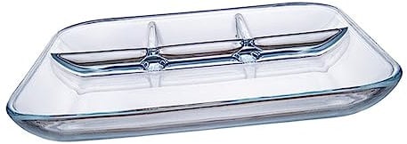 DECHOUS 1Stk Snackteller aus Glas mit Trennwand Fondueteller Kühlung Obstschalen Ofen Obstplatte snack teller tapasplatte serving plate geteiltes Esstablett Lebensmittelbehälter