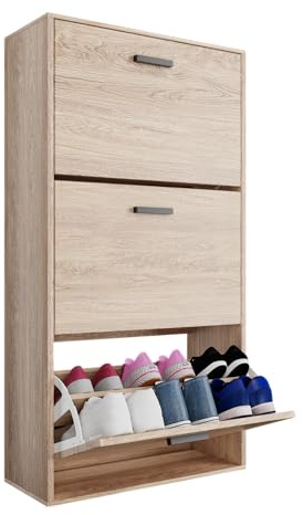 CASABEL Schuhschrank für 18 Paar – Schrank mit großem Fassungsvermögen für Eingangsbereich, Flur – L 60 x T 24 x H 113 cm – helles Holz