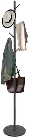 Garderobenständer Schwarz Metall, Kleiderständer Stabil, Sockel aus Marmor, mit 7 Haken, Höhenverstellbar, Garderobe für Mäntel, Jacken, Mützen, Schals, Taschen, 180 cm