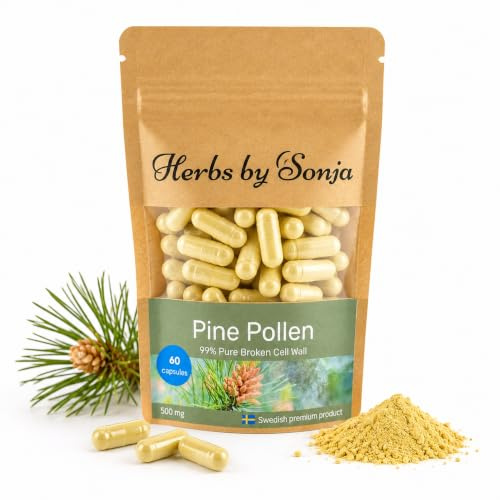 Pine Pollen Kiefernpollenkapseln 500mg, 60 Vegane Kapseln Naturrein | Kann Energie, Vitalität und Hormonhaushalt auf natürliche Weise unterstützen, frei von Zusatzstoffen im Alltag