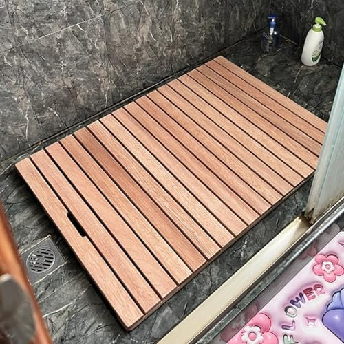 Badematte Holz Badematte aus Zedernholz für Die Innendusche, 33–127 Cm Antirutschmatte für Das Badezimmer in Sondergrößen, Saunamatte aus Holz, Lamellenbodenmatte für Badewanne, Whirlpool(22x22in(56x5