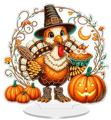 DIY Truthahn Kürbis Diamond Painting Herbst Tischdeko, Diamond Painting Stehend Kunst Set, Diamant Painting Aufsteller Deko Diamantmalerei Ornament Für Erntedankfest, Basteln Für Herbstdeko (C)