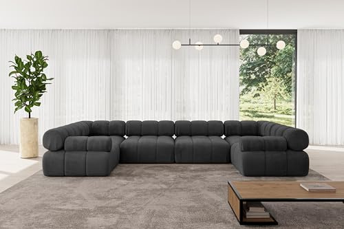 ALTDECOR Modulares Sofa Ecksofa in U-Form Corner modular Sofa Eckcouch Couch Wohnlandschaft Cauchsofa Polstersofa Birno-U2-380x190x70 cm Schwarz