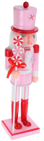 ULTECHNOVO Pink Candy Nutcracker Decor Figure Wooden Glitter Nutcracker Ornament for Tabletop Display Classic Christmas Themed Home Decoration Cute and Intricate Design for Holiday