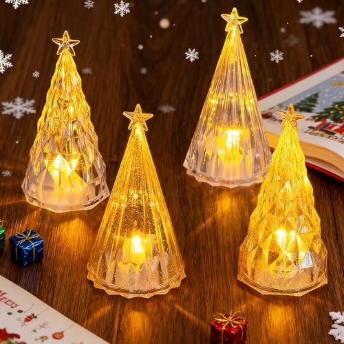 LETTERASHQP 4 Pezzi Albero di Natale Artificiale con LED Illuminazione Decorazione Natalizia per Interni Abete Artificiale con Illuminazione Mini Albero di Natale Illuminato Albero di Natale Piccolo