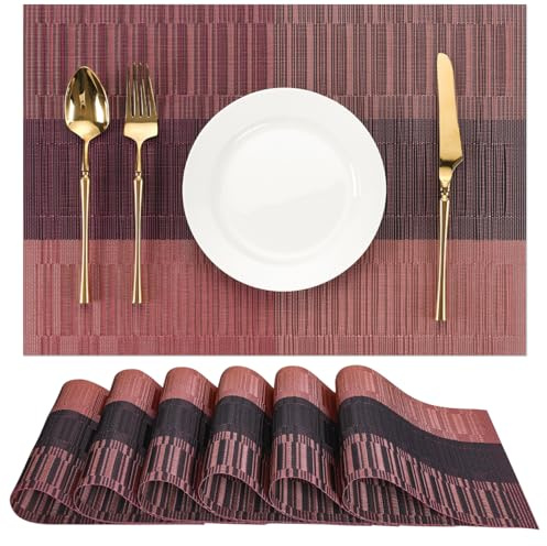Chitomars Tischsets abwaschbar, Platzsets abwaschbar PVC Platzdeckchen | 6er Set Tischsets Outdoor Vinyl hitzebeständig Gewebte Platzdeckchen für Häuser Restaurants Hotel (Violett Rot, 6er Set)