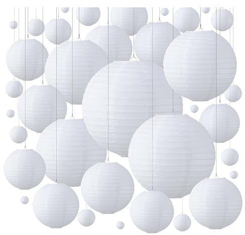 50 Stück 4''-14'' Mix Größe weiße Papierlaternen Hochzeitsdekorationen hängende chinesische Lampion Party Dekor Papierlaternen