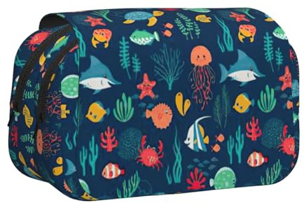 FBGHHTY Federmäppchen mit Meeresfisch, Schildkröte, Quallen, niedliches Federmäppchen mit Reißverschluss, Make-up, Schreibwaren, Organizer, Reisen, Büro