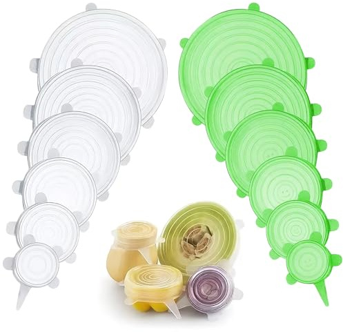 Set Da 12 Pezzi Di Coperchi In Silicone, Riutilizzabili, Coperchi In Silicone Estensibile, 6 Diverse Misure, Adatti Per Vasetti Di Yogurt, Ciotole, Bicchieri E Frutta (Bianca E Verde)
