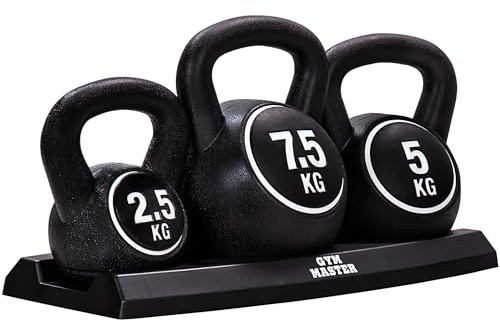 GYM MASTER 3-Piece Kettlebell Weight Set, with Storage Stand for Home Gym, Cardio & Strength Training 2.5kg 5kg 7.5kg