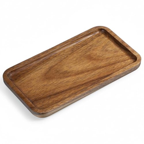 Bathroom Vanity Tray, 7.5 x 4 x 0.6 inch Acacia Wood Soap Dispenser Tray | Toilet Tank Tray, Kitchen Tray, Comestic Holder Bathtub Organizer, Home Decor Ideal for Jewelry, Cosmetics, and Small Items