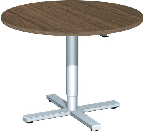 Geramöbel Konferenztisch mit Hubsäule, Kreisform, feststehend, D-900x680-1120, Nussbaum