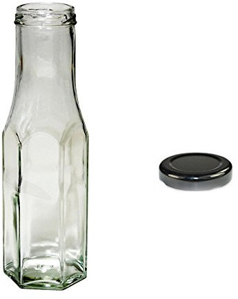5X 250ml Clear Hexagonal Sauce Bottles with Black Screw Cap