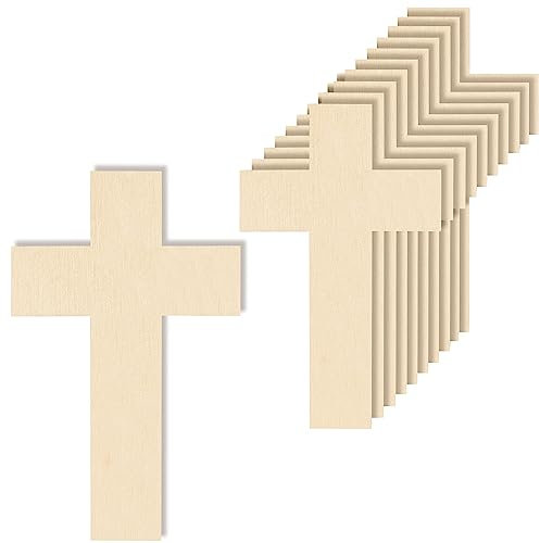 Creative Deco 10 x Formas de Adornos Cruces Finos | Recortes de Madera Contrachapada sin Pintar | 10 x 6 cm | Memorial Crucifix | Perfecto para Manualidades Pintar Decorar Regalar y Decoupage